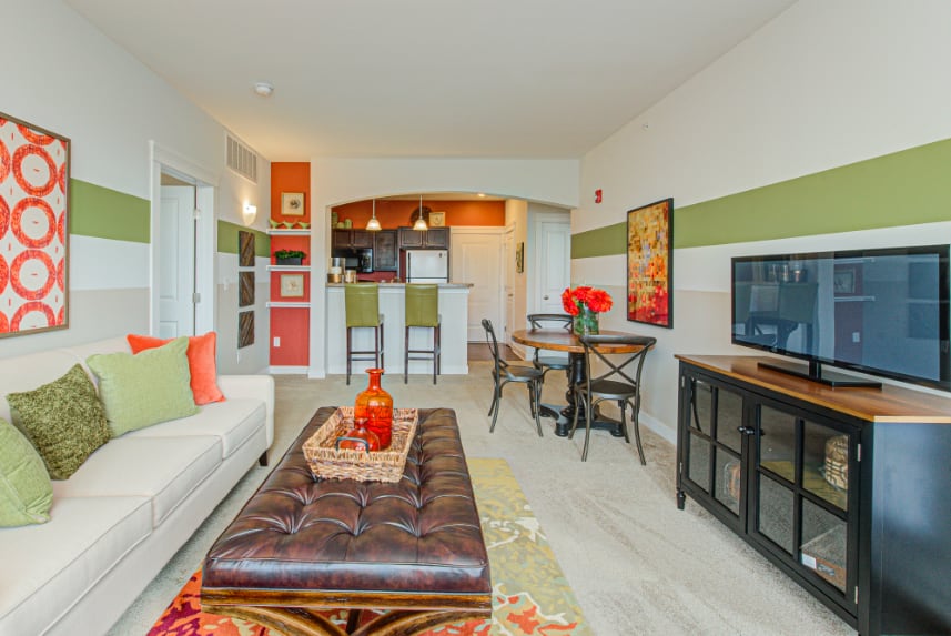 Model living room in Indianapolis apartments